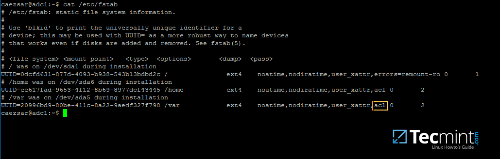 Enable ACL&rsquo;s on Linux Filesystem