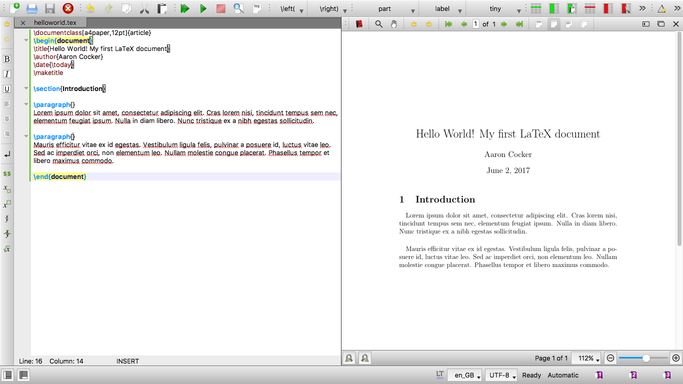 The finished document with code and the PDF output side-by-side The finished document with code and the PDF output side-by-side